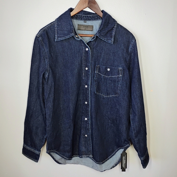 Blank NYC Shotcaller Shirt Womens XS Dark Denim Pearl Snap Button Western Street - Picture 2 of 13